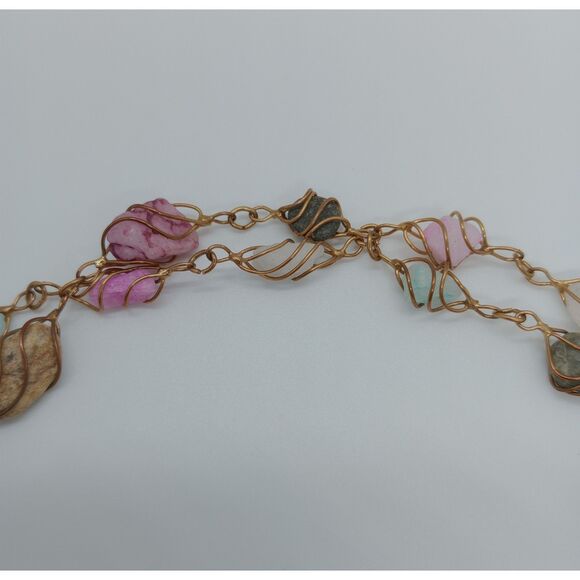 NWT Vintage Quartz Blue Purple Gold Tone Twisted Wire Link 32" Chain Necklace - Picture 5 of 6